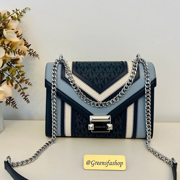 Michael Kors Whitney Medium Flap Chain Crossbody Shoulder Bag Navy Multi - Picture 1 of 11